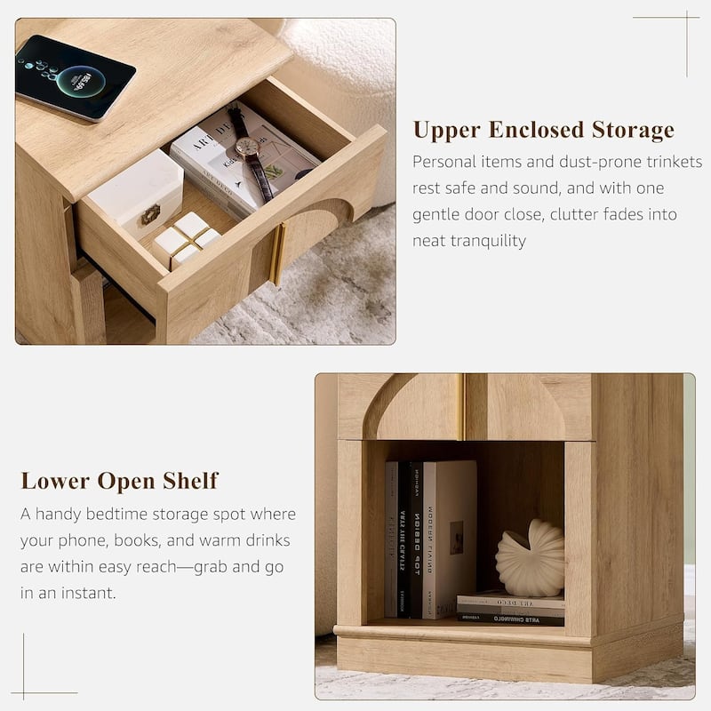 Modern Nightstand Set of 2, Bedside Table with Charging Station