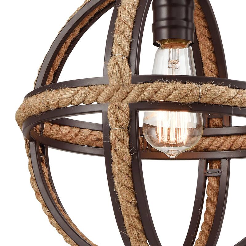Natural Rope 12-inch Wide 1-Light Mini Pendant in Oil Rubbed Bronze - 12in W x 12in D x 15in H