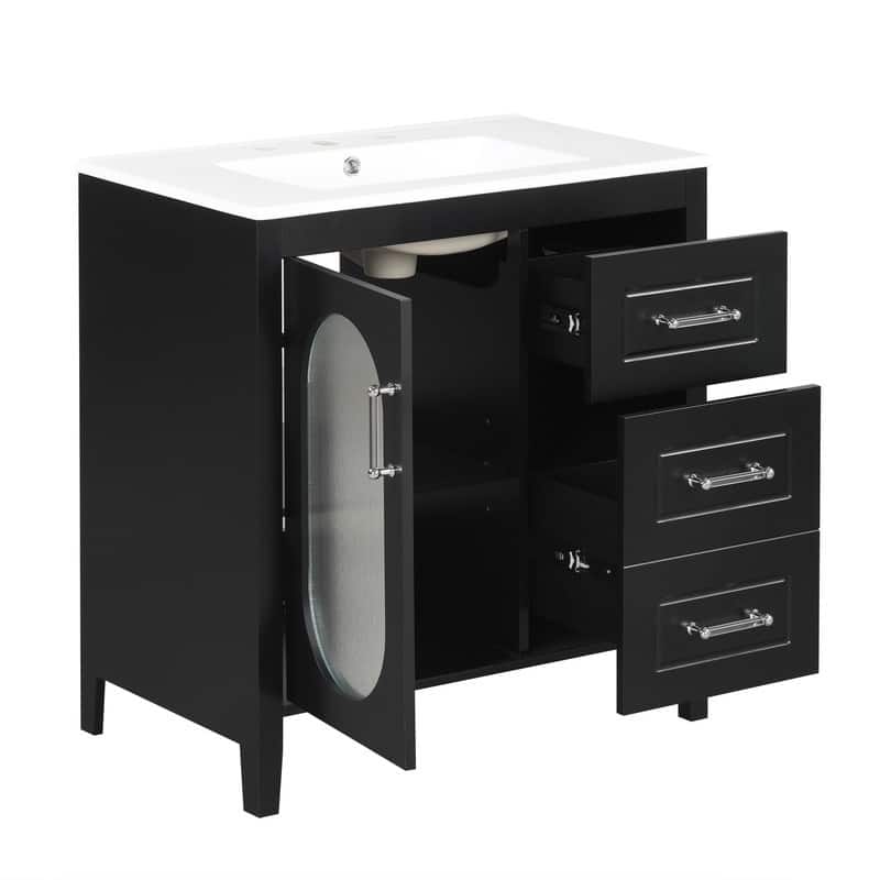 30" Bathroom Vanity with Sink, Bathroom Vanity Cabinet with 2 Drawers and Door, Adjustable Shelf