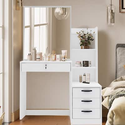 SUGIFT Vanity Table Set Makeup Dressing Table - White