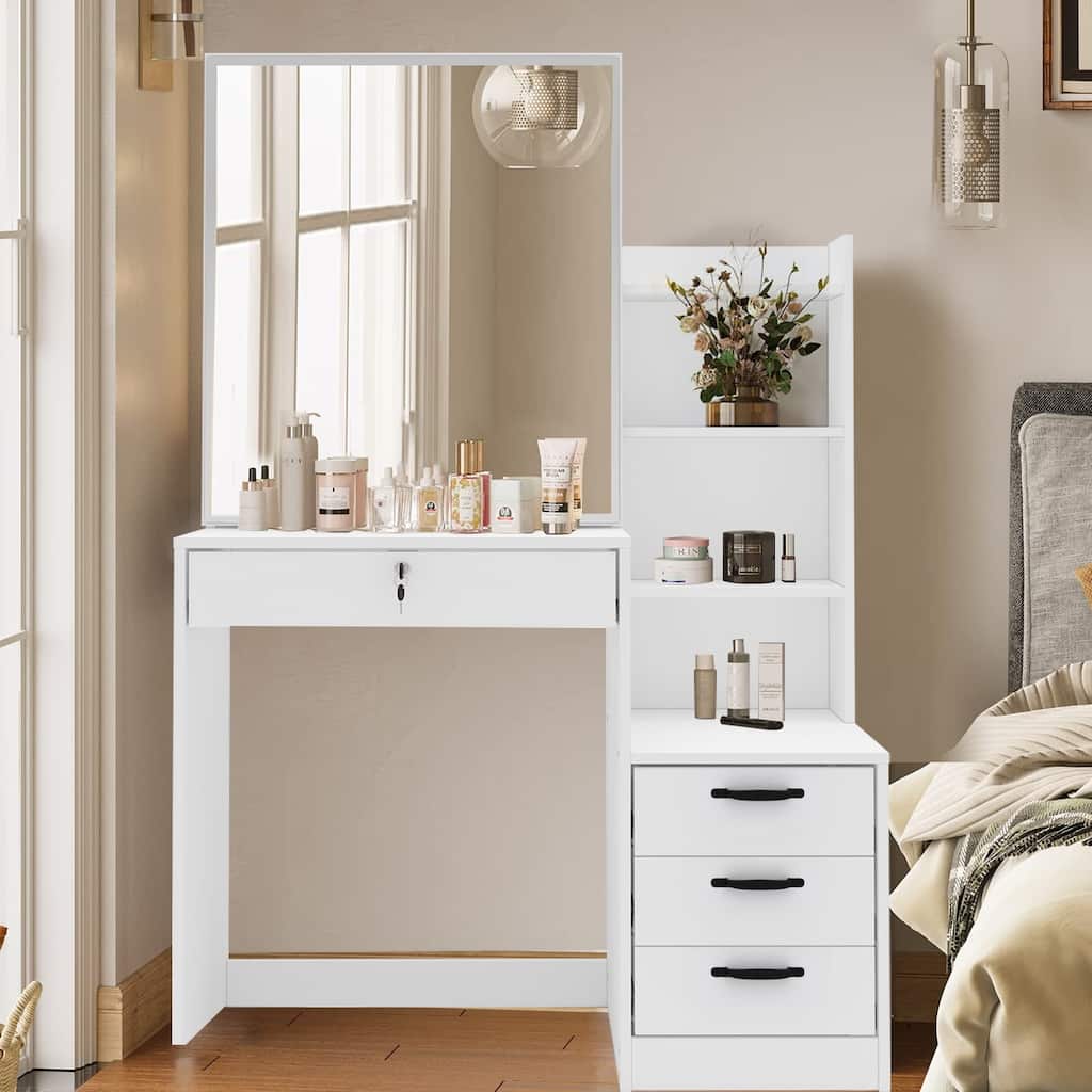 SUGIFT Vanity Table Set Makeup Dressing Table - White