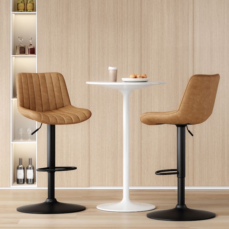 Bar Stools Set Of 2,Swivel Adjustable Barstools,Bar Height Stools With Back Support,Pu Leather