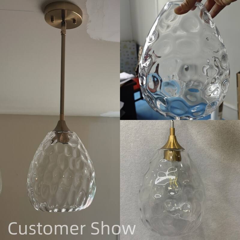 Modern 1-Light Teardrop Gold Pendant Light for Kitchen Island with Textured Glass Shade