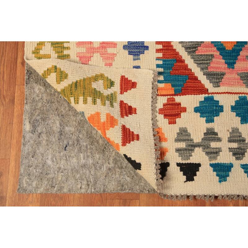 All-Over Geometric Kilim Oriental Area Rug Hand-Woven Wool Carpet - 8'8"x 11'3"