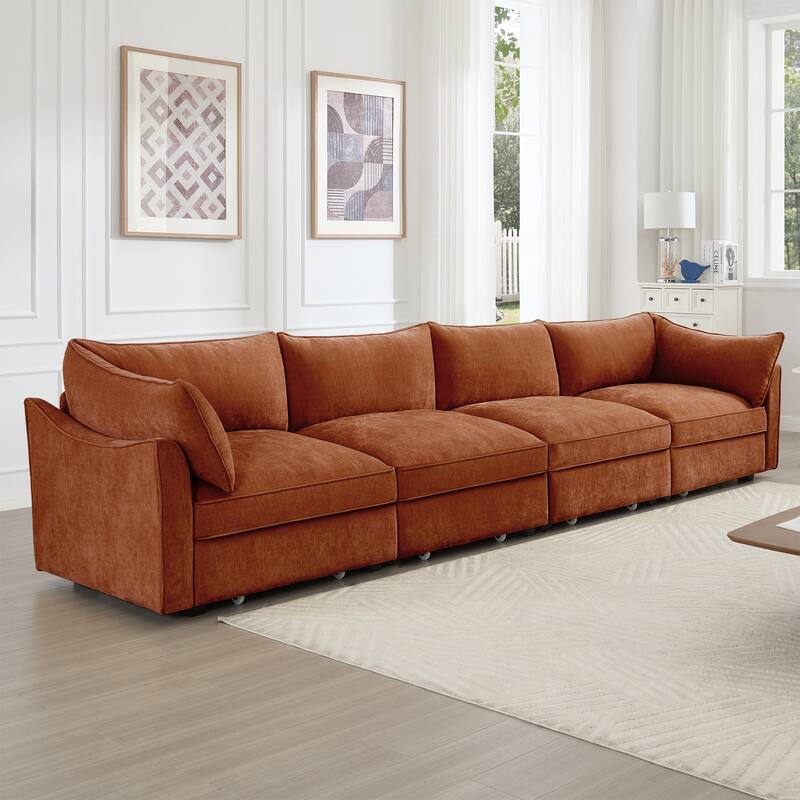 Super Large Wide & Deep Seat 4-Seater Sofa Couch with Storage Pull Out Drawer Under Each Seat