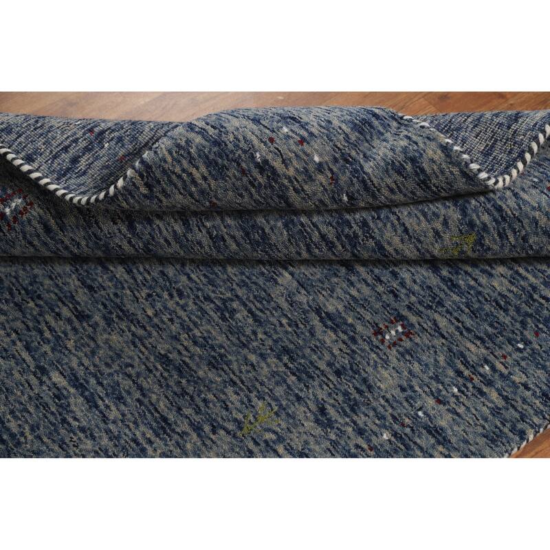 Hand Knotted Oriental 100% Wool Carpet Tribal Stripe Navy Blue & Blues Gabbeh Area Rug - 5' 10'' X 4' 0''