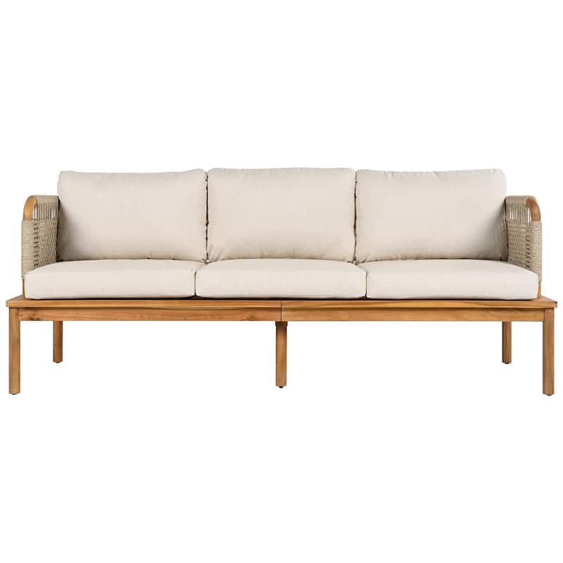3-Piece Acacia Wood & Rope Patio Sofa Set - Boho-Chic Outdoor Sectional with Cushions - Weatherproof Lounge Set for Balcony