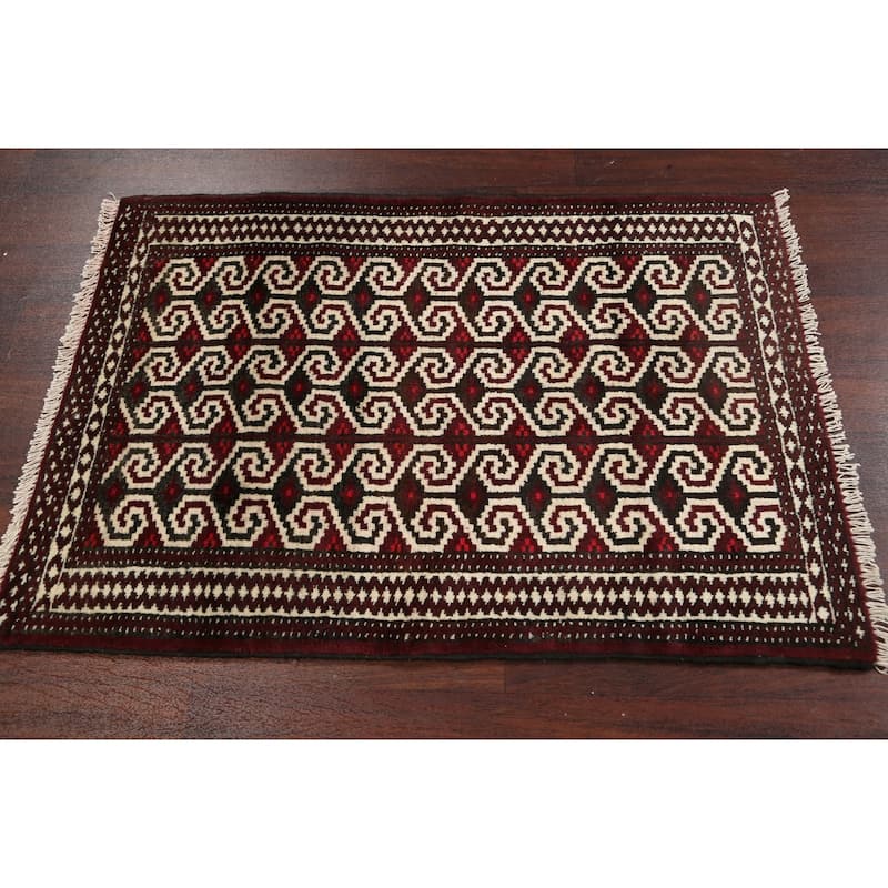 Geometric Persian Balouch Traditional Area Rug Handmade Wool Carpet - 2'8" x 3'8"