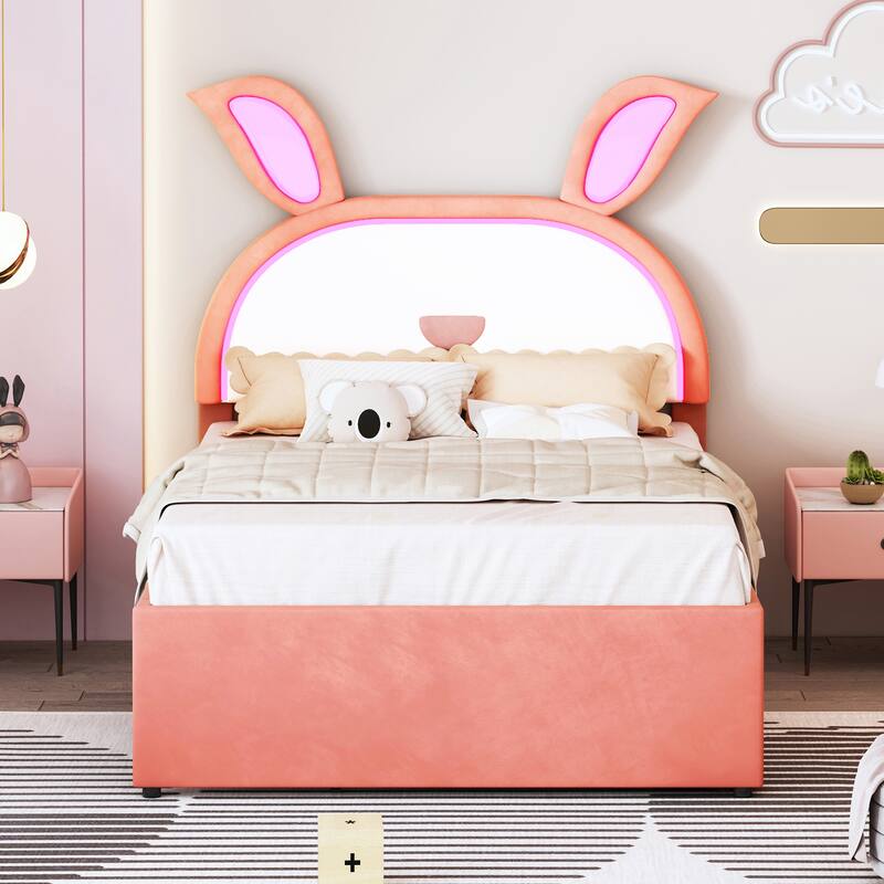 Upholstered Platform Bed with Trundle and Drawers