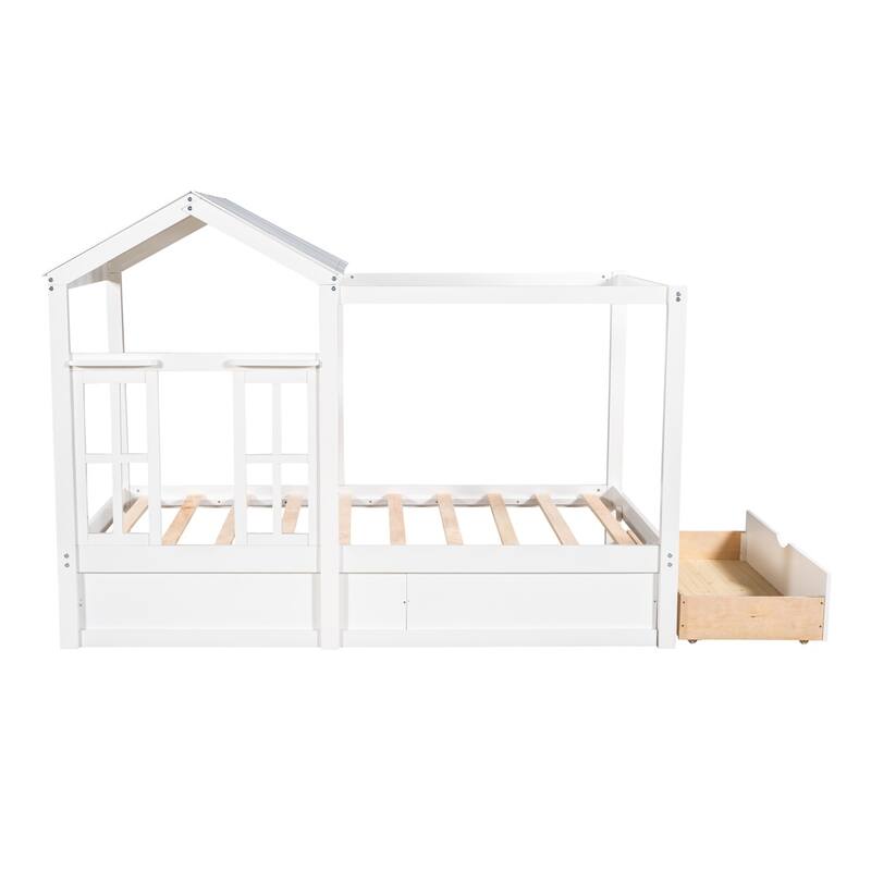 Merax House Bed with Roof, Window and Drawer