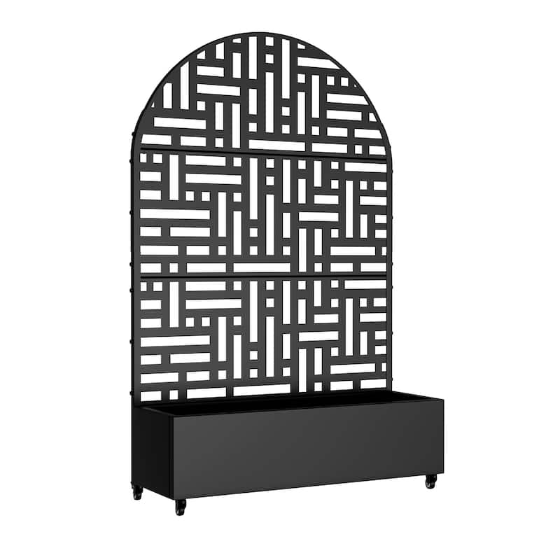 Metal Movable Planter Box with Trellis Privacy Screen Planter Box with Lockable Wheels