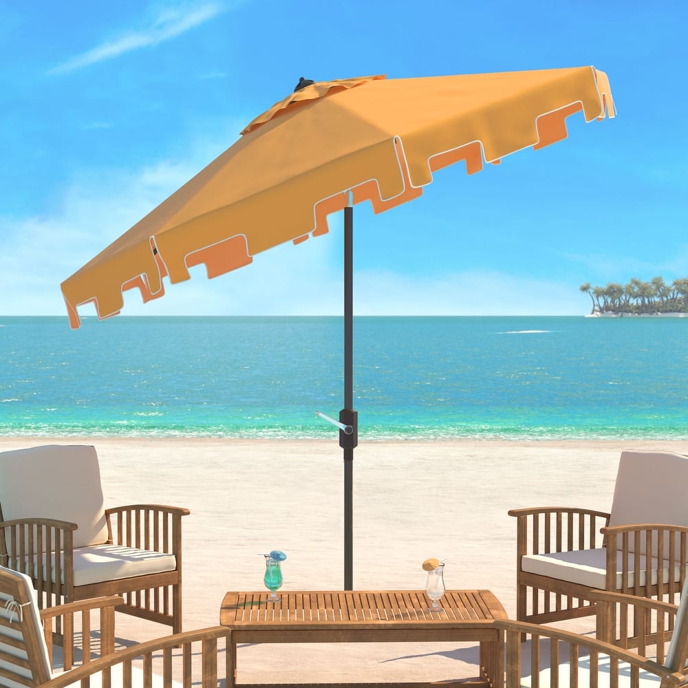 SAFAVIEH Sinica Aluminum Tilt And Crank 9-Foot Crank Market Patio Umbrella with Flap