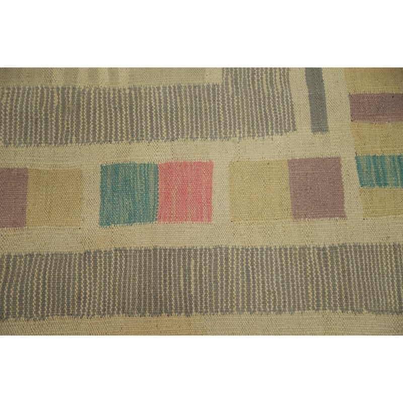 Hand Woven Oriental 100% Wool Carpet Southwestern Tribal Beige & Ivories Kilim Area Rug - 9' 9'' X 7' 10''