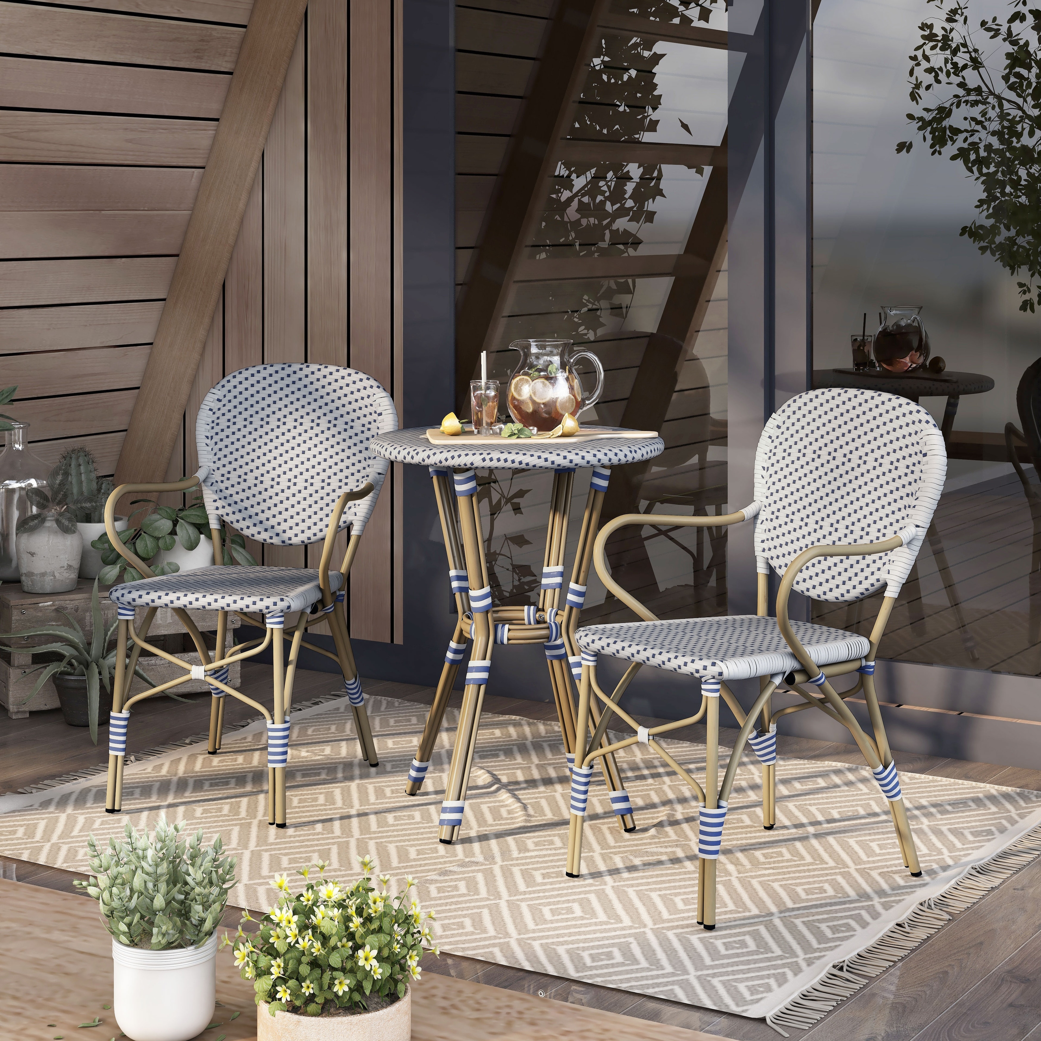Furniture of America Courtnie French Country 3-Piece Aluminum Outdoor Bistro Set