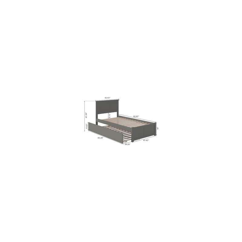 Antique Twin XL Platform Bed with Trundle - Grey Finish, Extra Long Bed Frame & Footboard