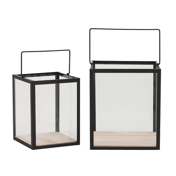 2 Piece Square Metal Frame Glass Candle Lantern Set Black Overstock 16941278