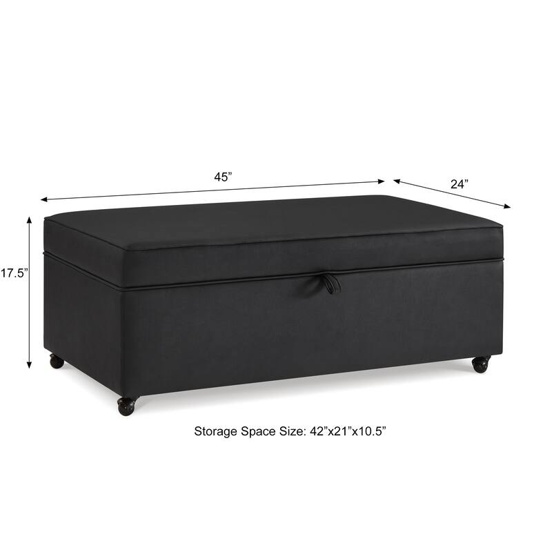 45'' Ottoman Bench with Storage, Modern End of Bed Benches with Wheels Faux Leather Upholstered Bench for Bedroom