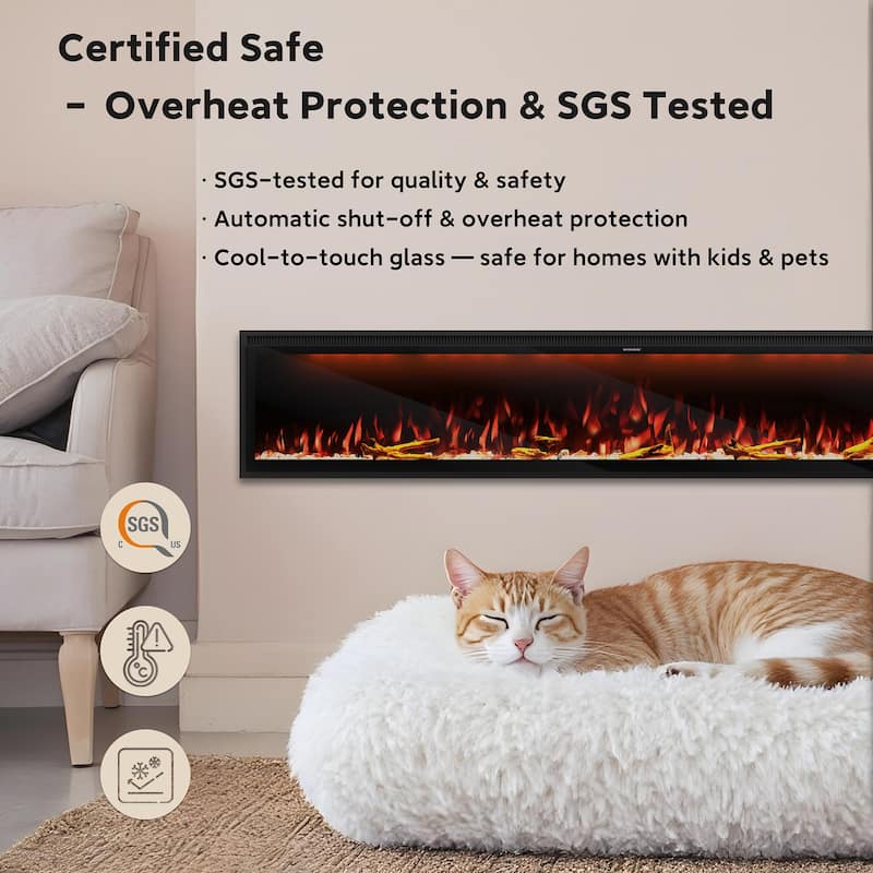 Clihome 42-88" Recessed Wall-Mounted Smart Control Electric Fireplace