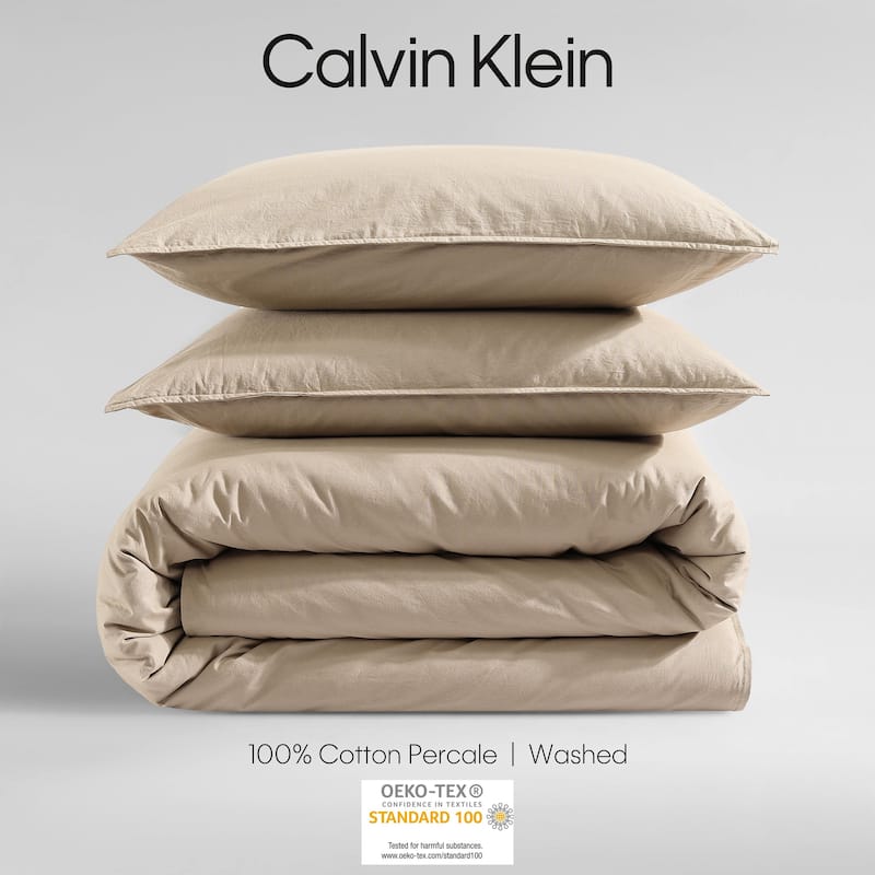 Calvin Klein Washed Percale Solid Cotton Duvet Cover Set