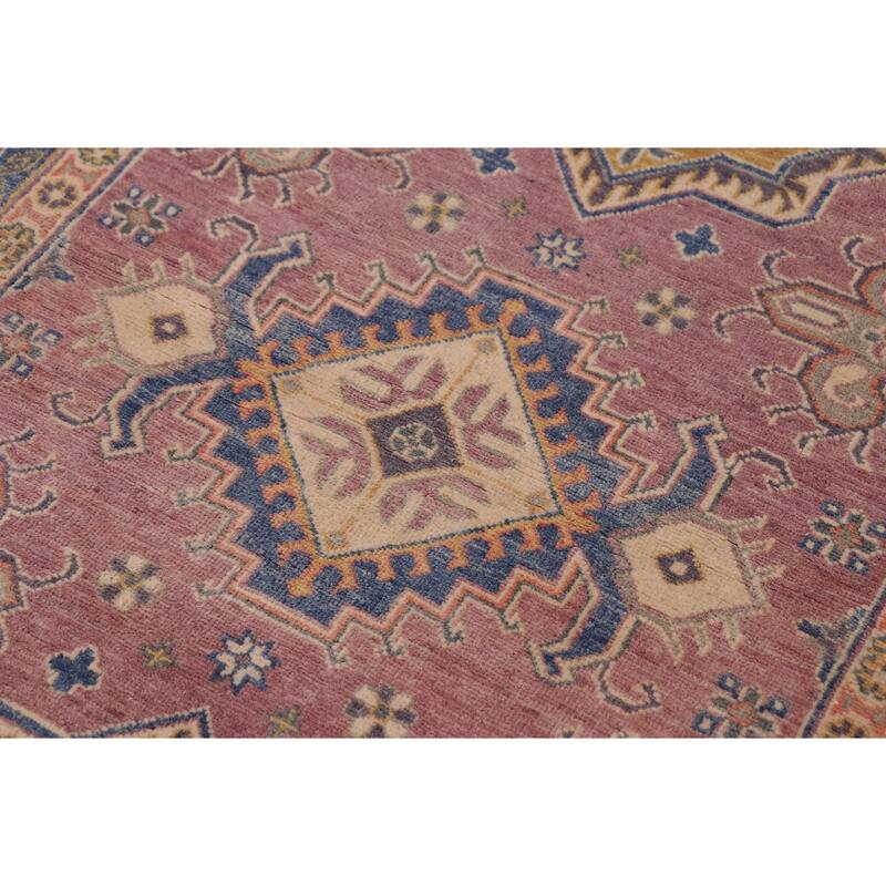 Rustic Kazak Kian Purple/Light Blue Wool Rug - 4'0'' x 5'10''