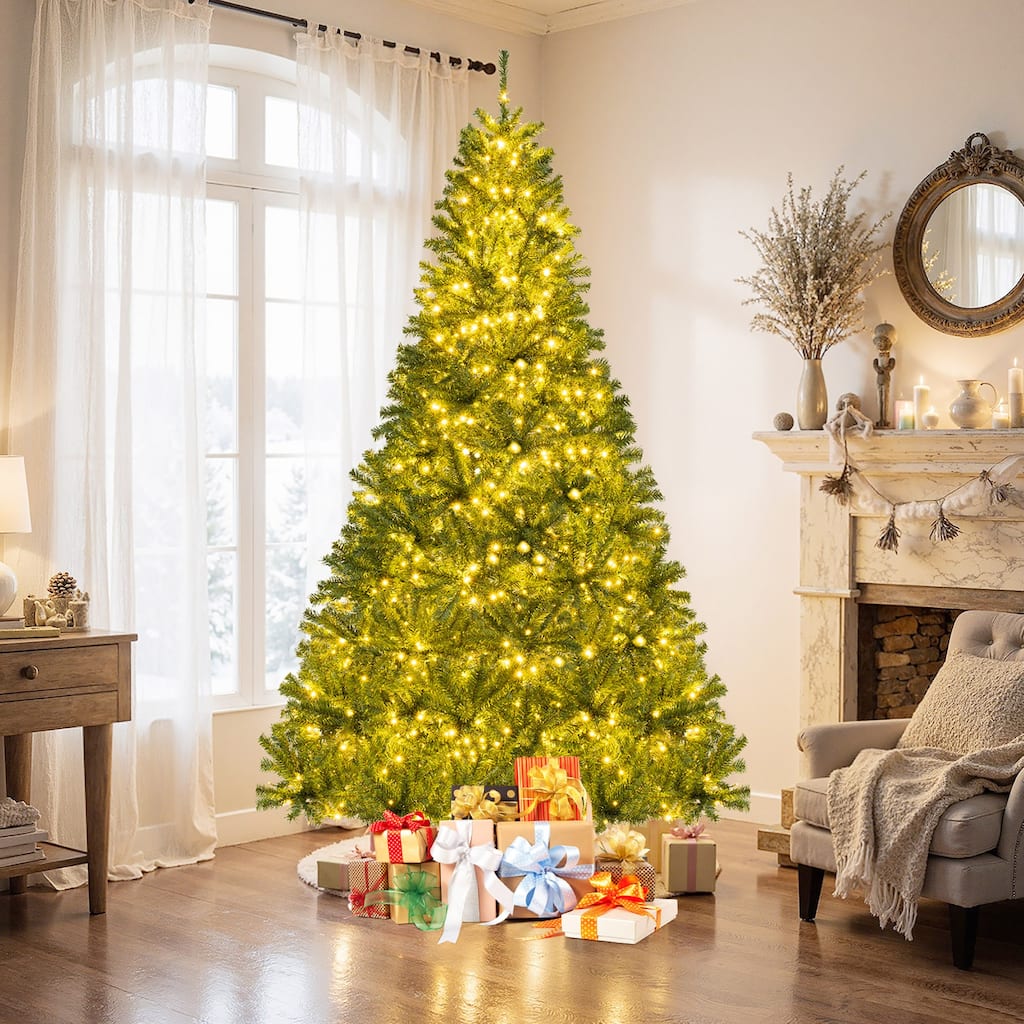 Gymax 8 FT Pre-Lit Artificial Christmas Tree w/ 1200 Warm White LED