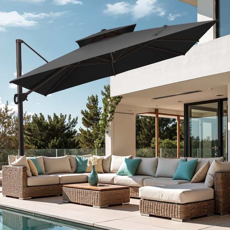 Pellebant Outdoor Patio Cantilever Offset Umbrella 11 ft Double Top with Base