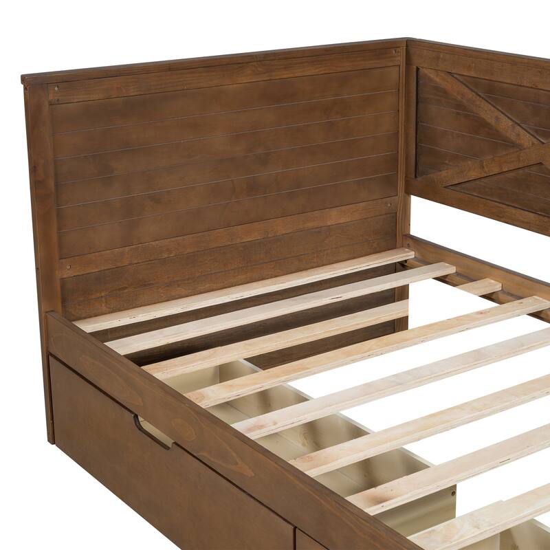 Twin Wood Daybed with 2 Storage Drawers and X-Pattern Guardrail - No Box Spring Required, Ideal for Small Spaces