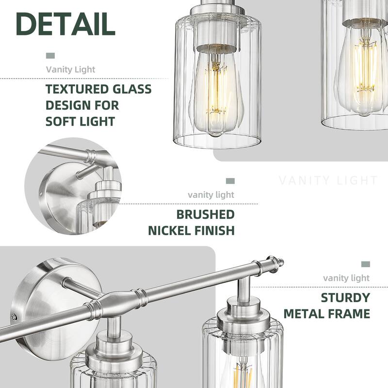 3-Light Brushed Nickel Bathroom Vanity Light