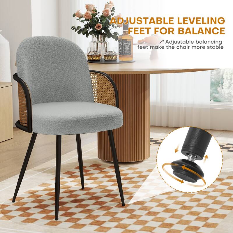 Upholstered Rattan Dining Chairs Set of 2, Arm Side Chair - 21.8" W x 24.2" D x 33" H