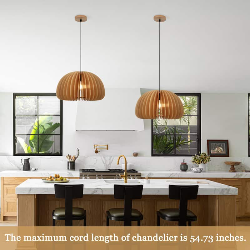 Single-light minimalist wooden pendant lamp with adjustable height
