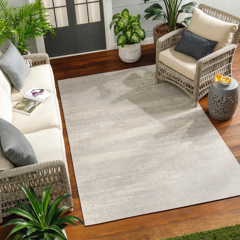 Livabliss Ravello Modern Abstract Indoor/ Outdoor Area Rug - 5'3" x 7' - Grey/Ivory