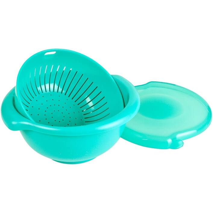 Hutzler 3-in-1 Berry Bowl Keeper, Colander & Container, Keeps Berries Fresh Longer, 1 Quart Capacity - Turquoise