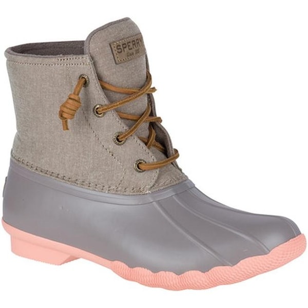 Saltwater Duck Boot Taupe/Coral Textile 
