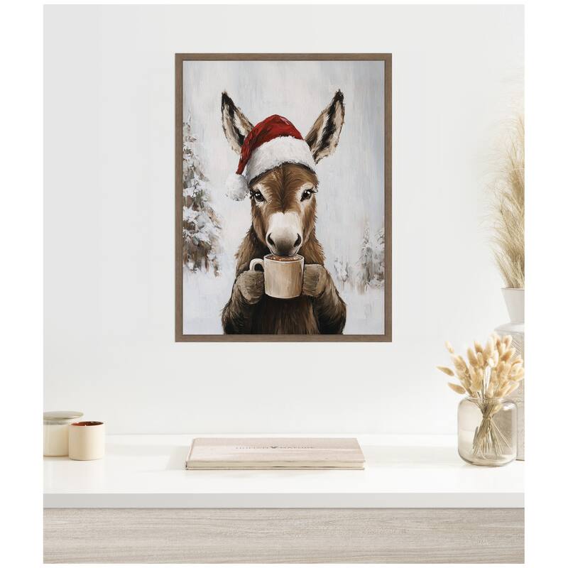 Kate and Laurel Framed Canvas Donkey Winter Hot Cocoa by The Creative Bunch Studio
