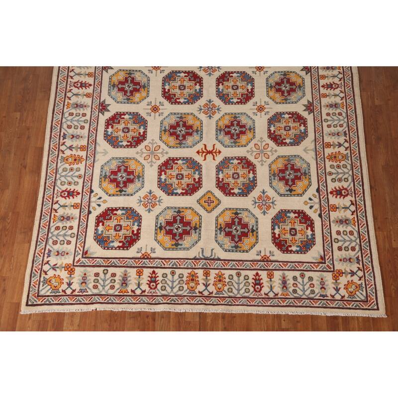 Geometric Kazak Area Rug Handmade Oriental Wool Carpet - 6'8" x 9'11"