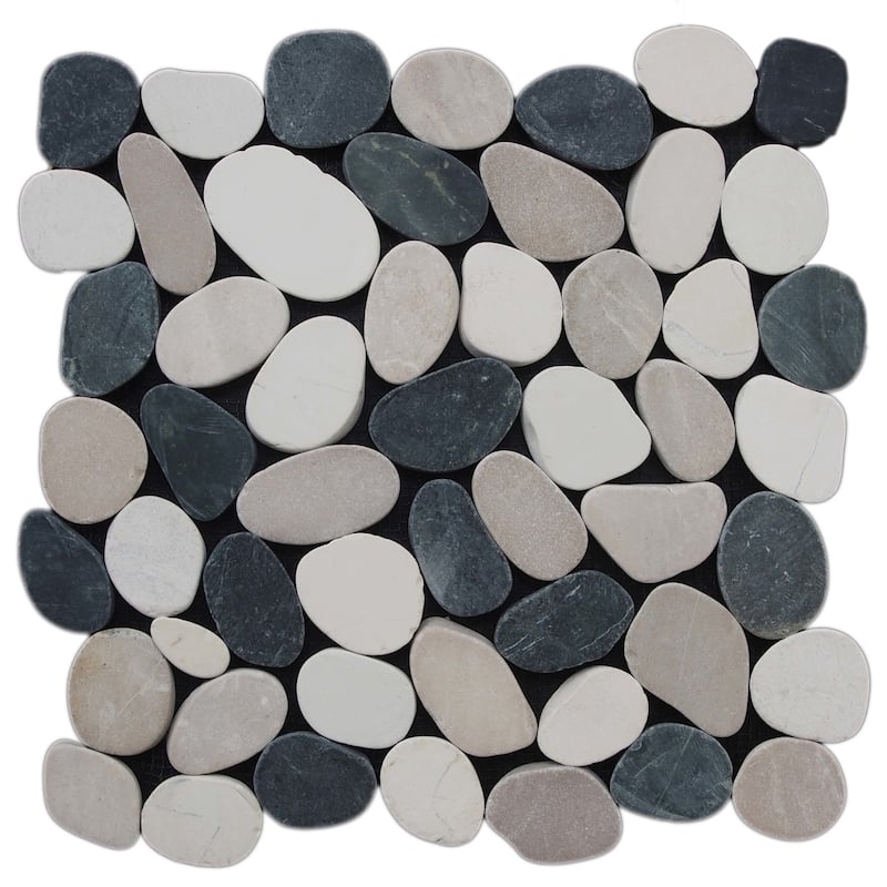 Cruz Bay Studio XS3P Sliced Pebble - 11" x 11" Pebble and Rock Floor - White / Black / Tan Natural