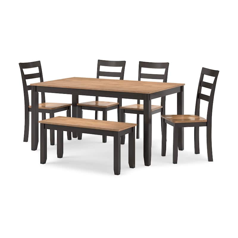 Gasy Dining Table Set with 4 Ladderback Chairs and 1 Bench, Dark Brown