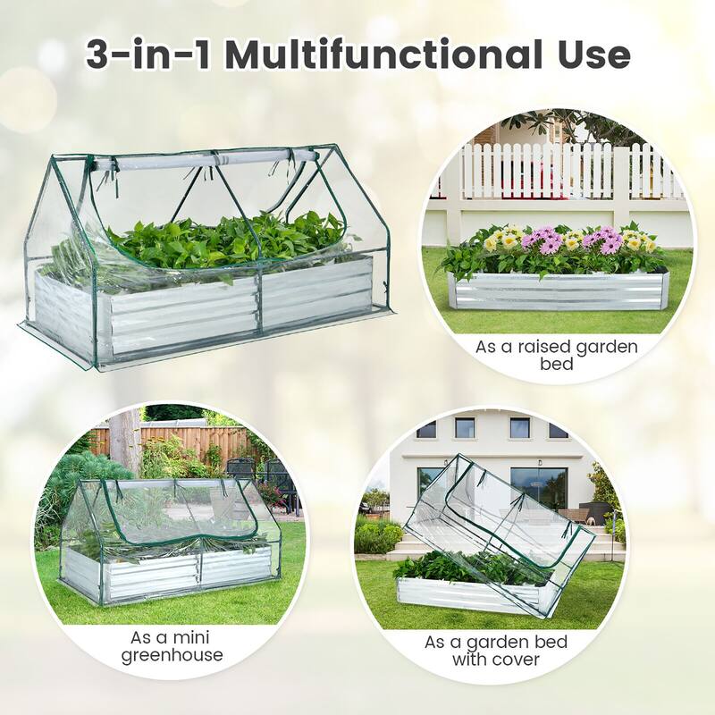 Gymax Galvanized Steel Raised Garden Bed Metal Planter Box Kit w/ Mini