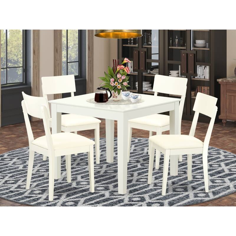 5 Piece Dinette Set - Table & 4 Chairs - Linen White Finish - Kitchen Dining Room Set