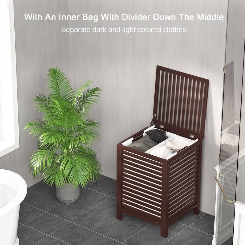 2-Section 120L Laundry Hamper with Lid - 18.31"L x 18.31"W x 25.59"H