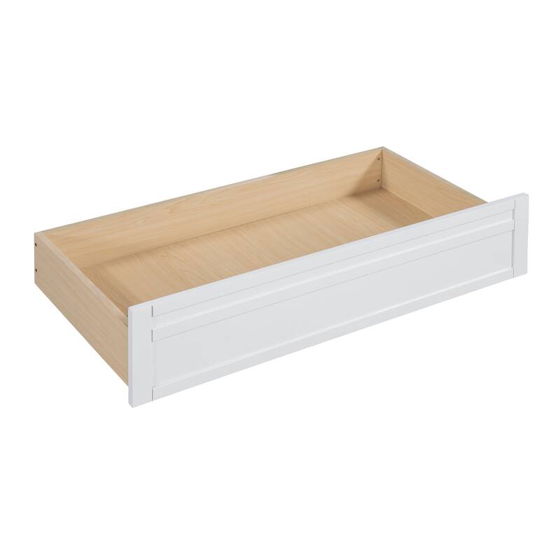 White Twin Daybed with Wood Slats, Shelves & 2 Drawers - Space-Saving Multi-Functional Furniture