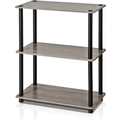 Gray Oak and Black Finish 3-Tier Bookcase - 23.6 x 9.5 x 29.7 inches