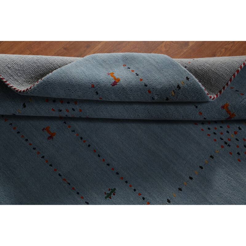 Light Blue Tribal Gabbeh Indian Rug Handmade Wool Carpet - 4'8" x 6'5"