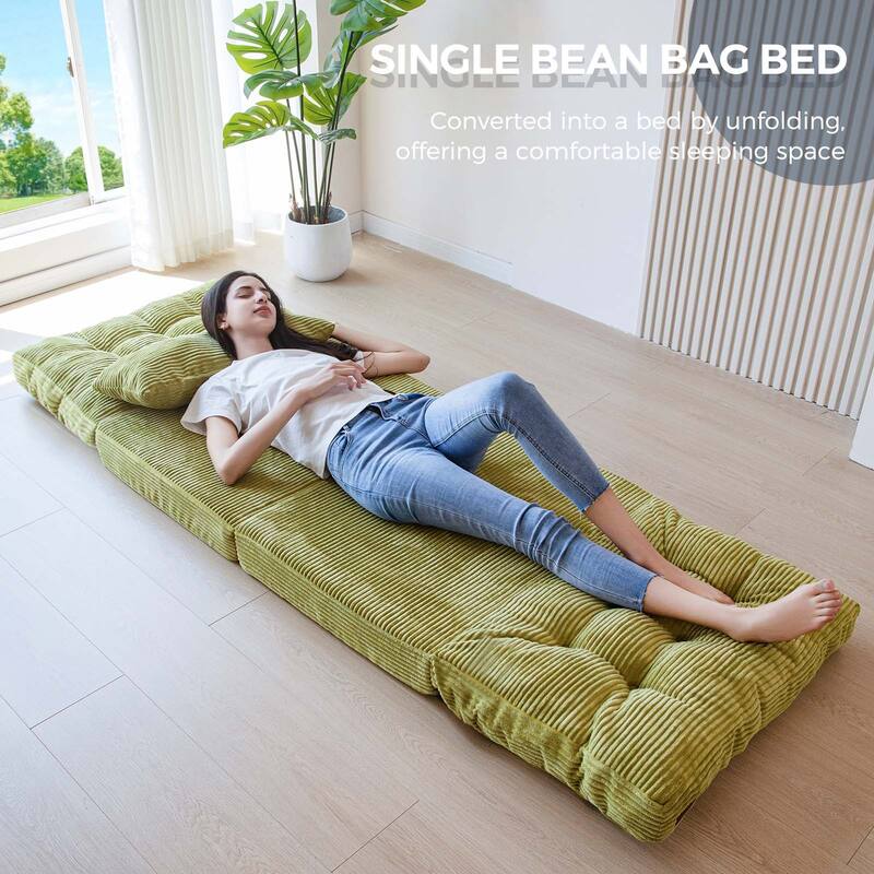 Corduroy Bean Bag Bed Tufted Folding Sofa Bed with Pillows