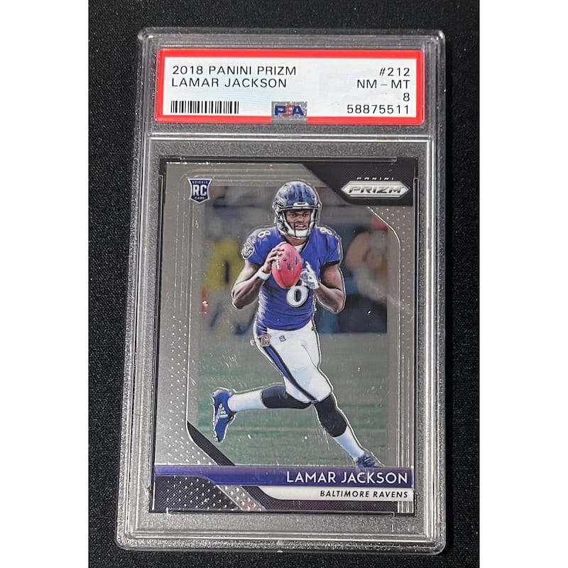 Lamar Jackson 2018 Panini Prizm Football Rookie Card #212 Graded PSA 8 - 8'6" x 11'6"