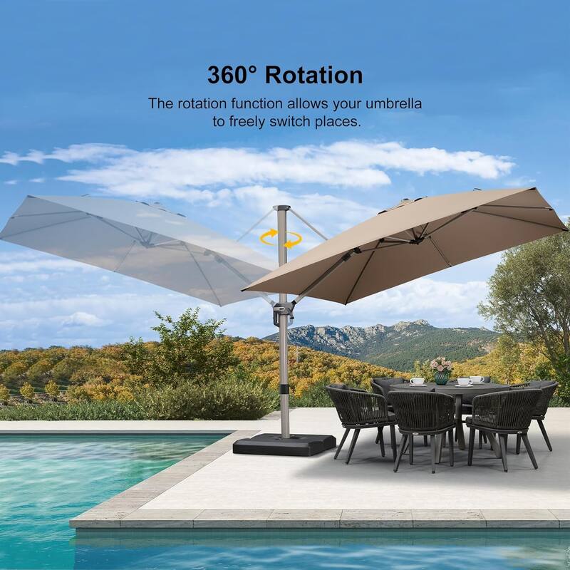 PURPLE LEAF Elegant Champagne-Gold Patio Cantilever Umbrella Adjustable Offset Umbrella With Base