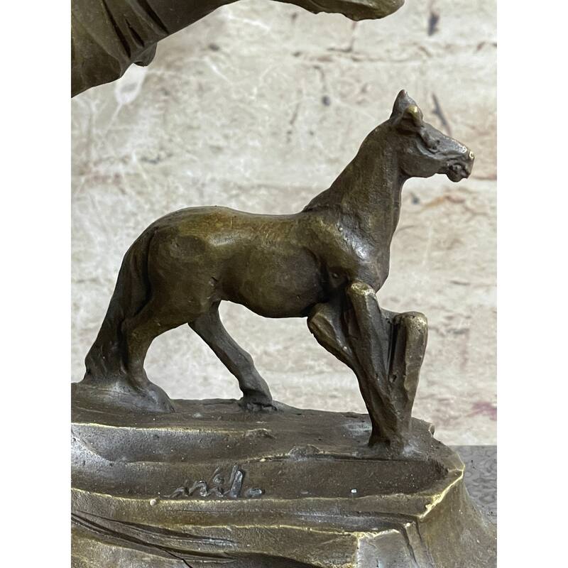 Native American Indian Bust W/ Horses Bronze Statue Sculpture Original Art Decor