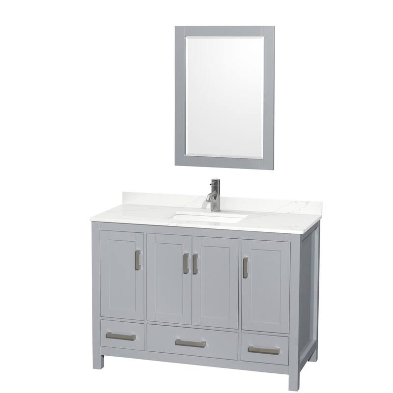 Wyndham Collection WCS141448S-QTZ-UNSM24 Sheffield 48" Free Standing - Gray / Giotto Quartz Top / Brushed Chrome Hardware