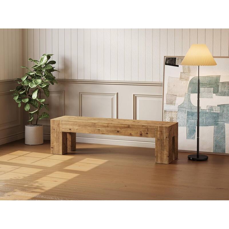 Solid Wood Bench, 47" Rustic Extra Long Heavy Duty Entryway Bench