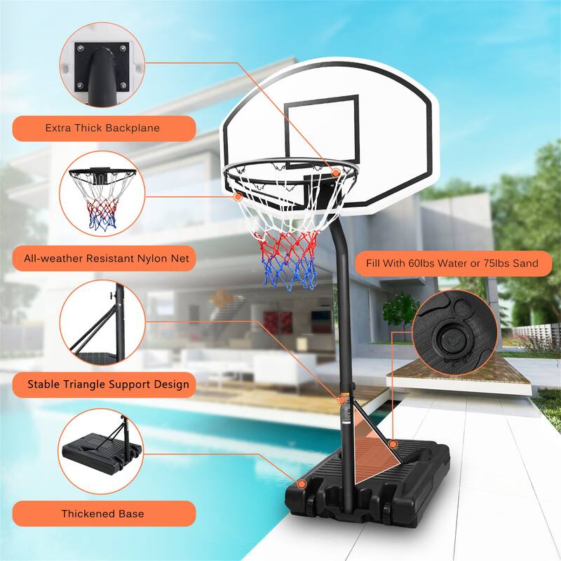 Portable Poolside Basketball Hoop 3.1ft to 4.7ft Height-Adjustable